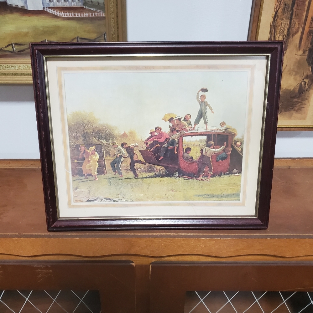 "The Old Stagecoach" framed Painting